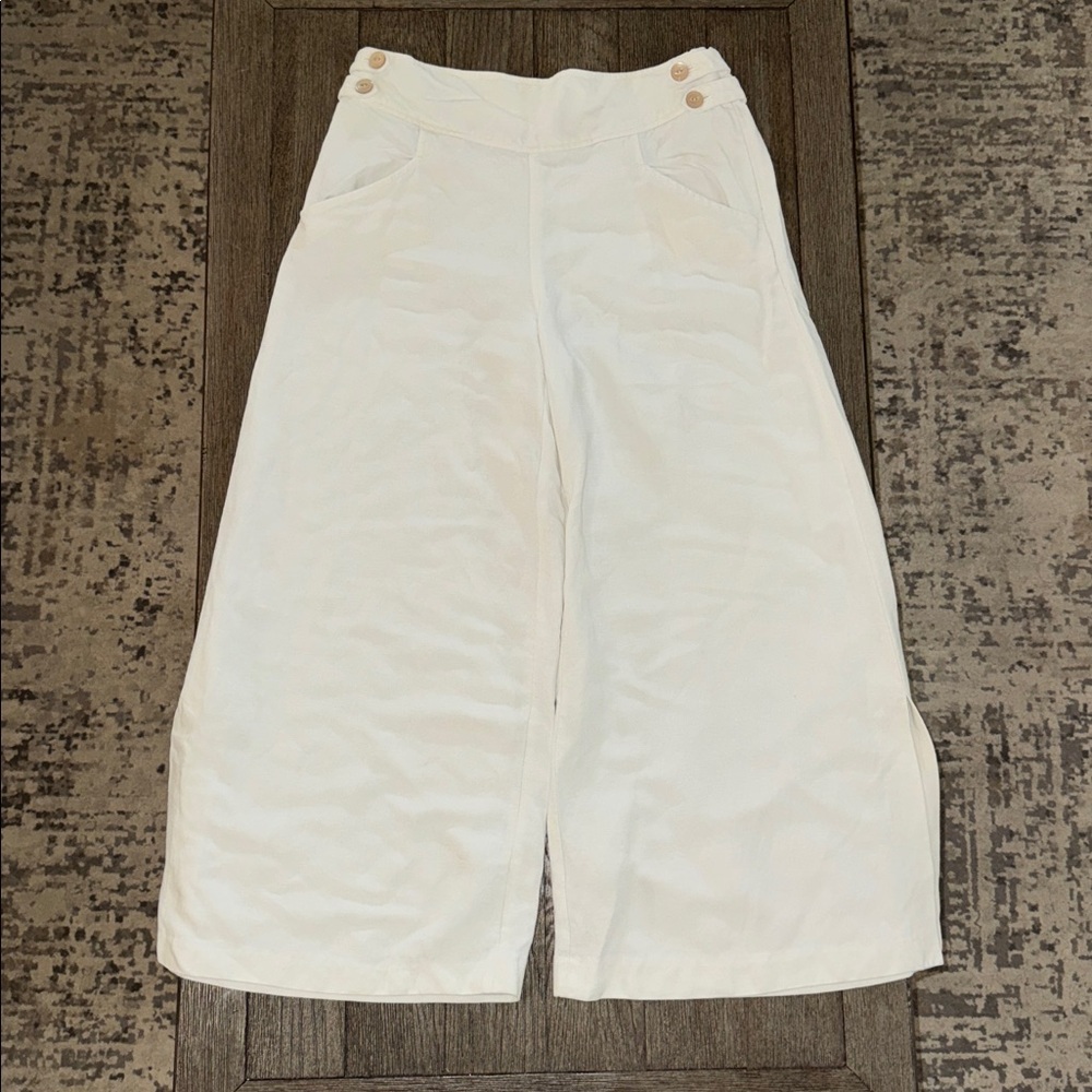 Elevenses Wide Leg Crop Pants Natural White Linen Blend